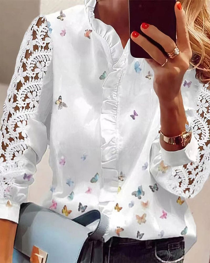 Annemarie | Dameskanten Blouse Met Patchworkprint