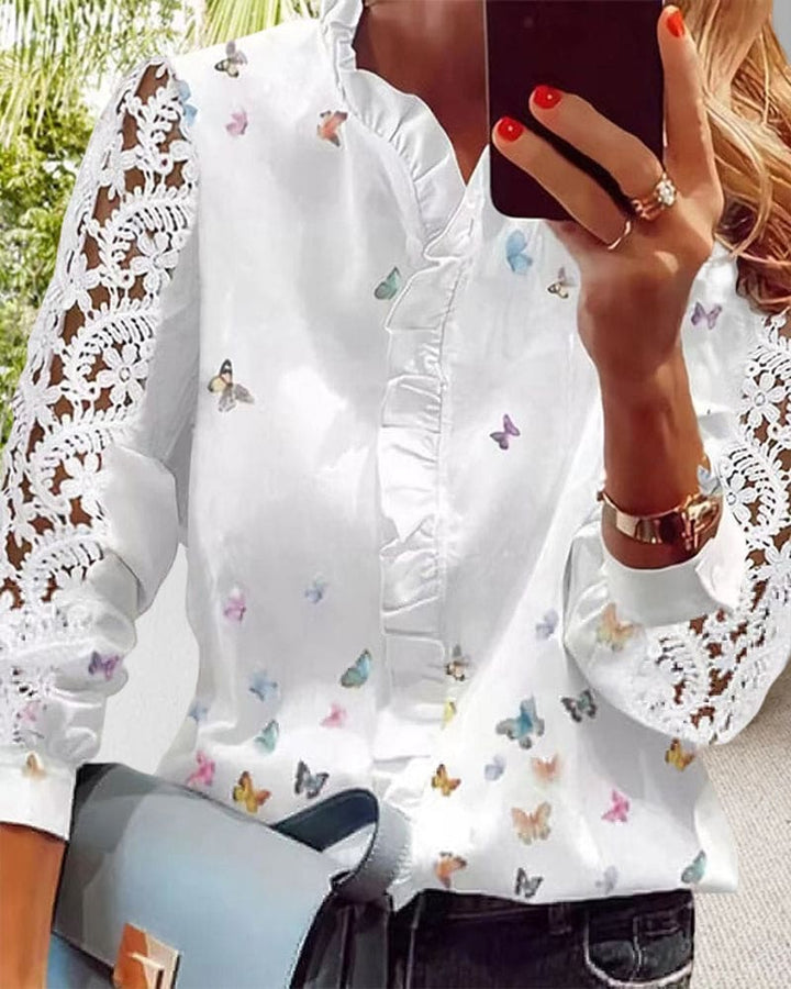 Annemarie | Dameskanten Blouse Met Patchworkprint