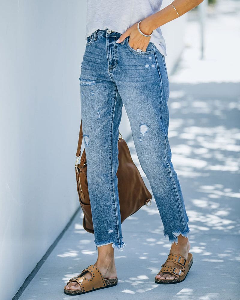 Charlotte | Cropped jeans met versleten rechte pijpen