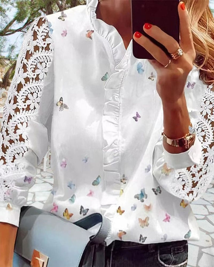 Annemarie | Dameskanten Blouse Met Patchworkprint