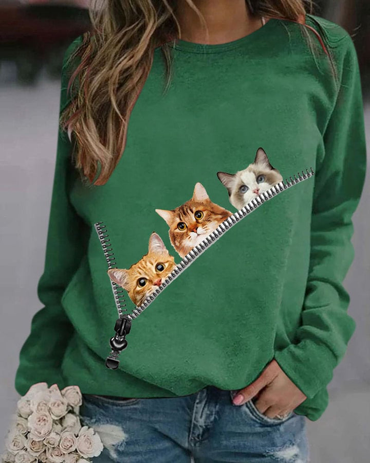 Fleur | Sweater met kattenprint