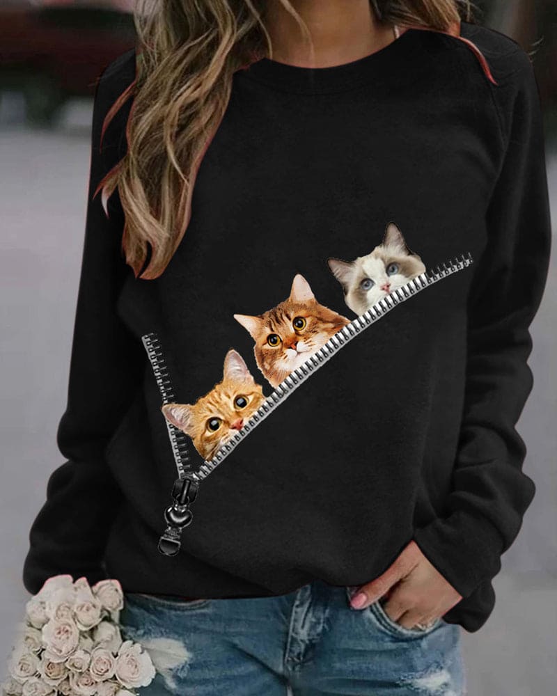 Fleur | Sweater met kattenprint