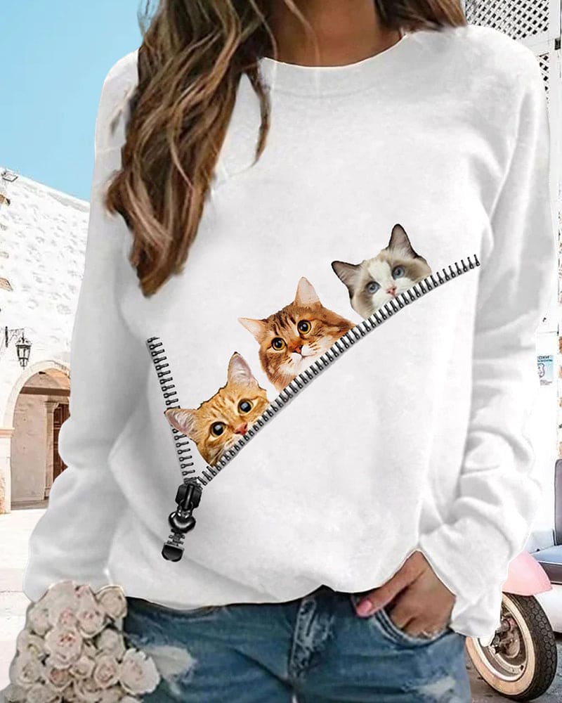 Fleur | Sweater met kattenprint