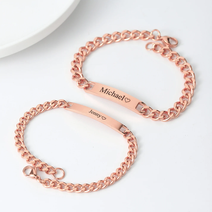 Luxe gepersonaliseerd armbandsset met gravure voor stellen