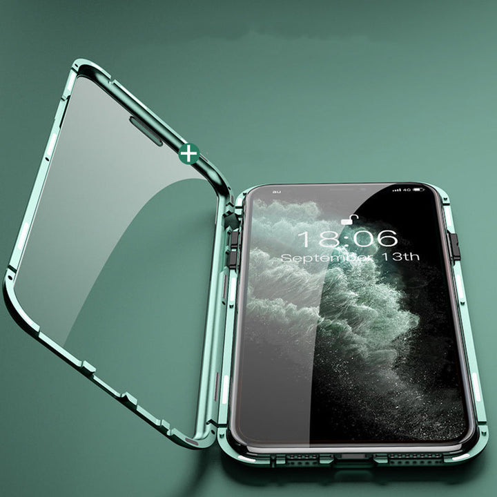 Premium Magnetisch Dubbelzijdig Glas iPhone Hoesje met Metalen Frame