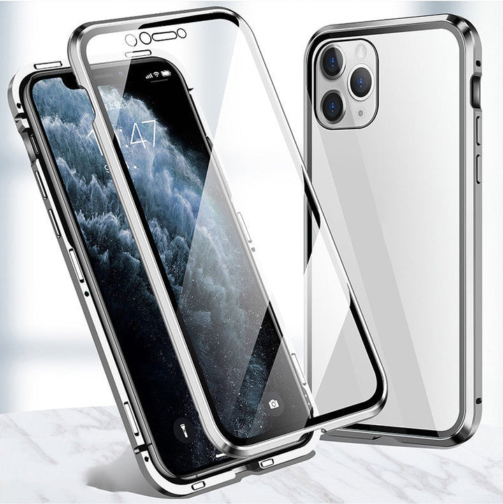 Premium Magnetisch Dubbelzijdig Glas iPhone Hoesje met Metalen Frame